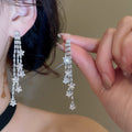18K Gold Plated Copper Star Zircon Tassel Drop Earrings With Silver Pins, Playful Luxury Style view 4