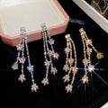 18K Gold Plated Copper Star Zircon Tassel Drop Earrings With Silver Pins, Playful Luxury Style view 3