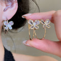 Light Luxury 18K Gold Plated Copper Butterfly Zircon Hoop Earrings With Silver Posts view 2