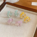 Sweet Floral Copper Zircon Drip Oil Round Ear Cuff Earrings For Women view 4