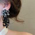 Dark Style Artificial Crystal Flower Tassel Drop Earrings With Silver Needle view 3