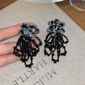 Dark Style Artificial Crystal Flower Tassel Drop Earrings With Silver Needle view 4
