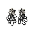 Dark Style Artificial Crystal Flower Tassel Drop Earrings With Silver Needle view 5