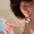 Blue Zircon Butterfly Stud Earrings With Copper Body And Silver Posts, Korean Light Luxury Niche Style view 4