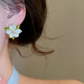 18K Gold Plated Faux Pearl Gardenia Flower Stud Earrings With Silver Posts view 3