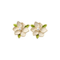 18K Gold Plated Faux Pearl Gardenia Flower Stud Earrings With Silver Posts view 5