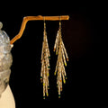 Elegant Alloy Twisted Tube Long Tassel Drop With Colorful Crystal Beads For Women Luxury Earrings view 2