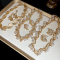 French Vintage Alloy Rhinestone Pearl Teardrop Earrings Necklace Jewelry Set Old Money Court Style view 1