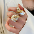 Two Tone Alloy Calla Lily Flower Open Bangle With 3D Layered Metal Floral Design view 4