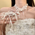 French Vintage Bow Faux Pearl Necklace And Stud Earrings Jewelry Set For Women view 1