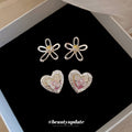 Sweet Style Faux Pearl Heart Flower Stud Earrings Elegant Minimalist Light Luxury Ear Jewelry view 4