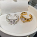 18K Gold Plated Zircon Heart Open Ring For Women view 2