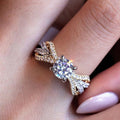 Two Tone Pavé Bow Shaped Round Center Stone Ring Design view 3