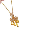 24K Gold Plated Copper Zircon Flower Bow Necklace Vintage Elegant Light Luxury Clavicle Chain view 5
