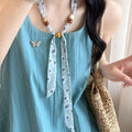 Old Money Floral Cloth Scarf Sweater Necklace For Women, Retro Beaded Neck Accessory view 3