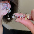 Light Luxury Zircon Butterfly Faux Pearl Clip-on Earrings For Women No Piercing Ear Cuff view 2