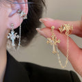 18K Gold Plated Copper Zircon Cross Clip-on Earrings Light Luxury Sweet Cool Ear Jewelry view 1