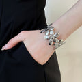 Iron Textured Geometric Flower Butterfly Open Bangle, Minimalist European American Fashion Jewelry view 3