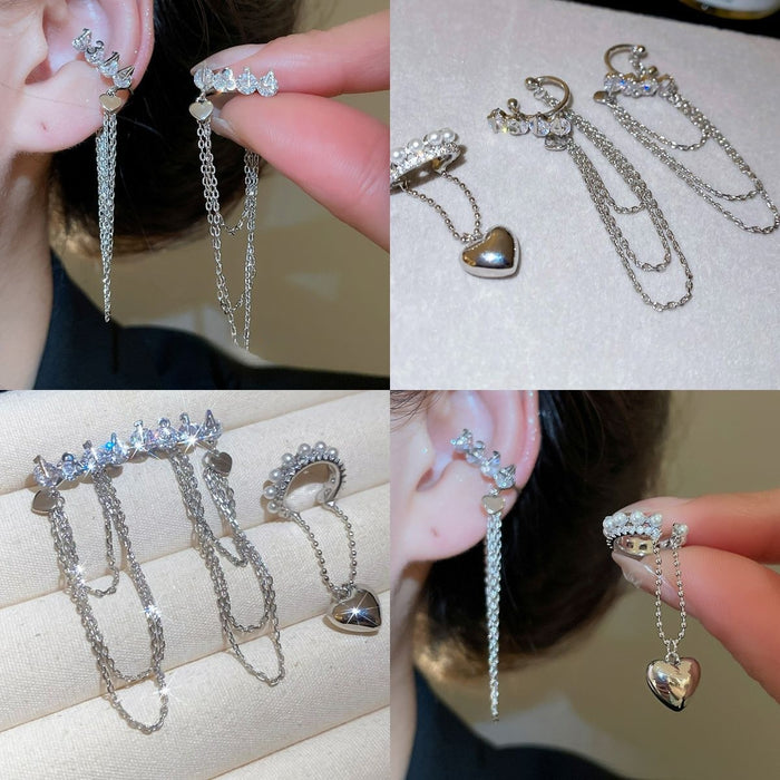 Zircon Heart Faux Pearl Clip-on Earrings Fashion OL Minimalist Ear Cuff No Piercing