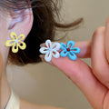 Dopamine Color Alloy Silver Needle Enamel Hollow Flower Stud Earrings For Women view 1