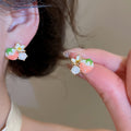 Korean Sweet Strawberry Zircon Copper Stud Earrings With Silver Pins Forest Style Fruit Jewelry view 4