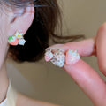 Korean Sweet Strawberry Zircon Copper Stud Earrings With Silver Pins Forest Style Fruit Jewelry view 2