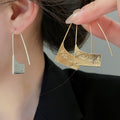 18K Gold Plated Copper Geometric Square Drop Hook Earrings, Smooth Printed Statement Design view 2