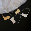 18K Gold Plated Copper Geometric Square Drop Hook Earrings, Smooth Printed Statement Design view 3