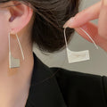 18K Gold Plated Copper Geometric Square Drop Hook Earrings, Smooth Printed Statement Design view 4
