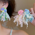 Artificial Crystal Flower Tassel Drop Earrings With Silver Pins Beach Resort Style view 1