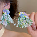 Artificial Crystal Flower Tassel Drop Earrings With Silver Pins Beach Resort Style view 3