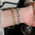 18K Gold Plated Copper Cubic Zirconia Flower Bangle Light Luxury Floral Bracelet For Women view 3