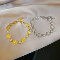 18K Gold Plated Copper Cubic Zirconia Flower Bangle Light Luxury Floral Bracelet For Women view 4