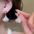 18K Gold Plated Copper Zircon Fan Stud Earrings Necklace Jewelry Set, Minimalist Luxury Style view 4