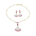18K Gold Plated Copper Zircon Fan Stud Earrings Necklace Jewelry Set, Minimalist Luxury Style view 5