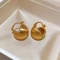 18K Gold Plated Copper Brushed Round Zircon Earrings, French Vintage Women's Ear Cuffs view 1