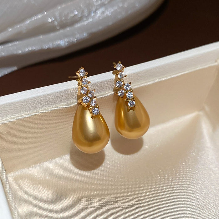 French Vintage Faux Pearl Zircon Teardrop Drop Earrings Elegant Minimalist Stud Jewelry