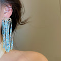 Niche Geometric Glass Bead Firework Tassel Drop Earrings With Silver Pins view 3