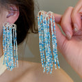 Niche Geometric Glass Bead Firework Tassel Drop Earrings With Silver Pins view 1