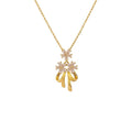 Light Luxury Copper Bow Flower Pendant Necklace, French Elegant Collarbone Choker For Women view 5