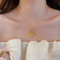 Light Luxury Copper Bow Flower Pendant Necklace, French Elegant Collarbone Choker For Women view 2