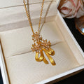 Light Luxury Copper Bow Flower Pendant Necklace, French Elegant Collarbone Choker For Women view 3