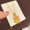 Light Luxury Copper Bow Flower Pendant Necklace, French Elegant Collarbone Choker For Women view 1