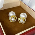 Light Luxury Gold Plated Floral Zircon Faux Pearl Stud Earrings With Silver Posts For Women view 3