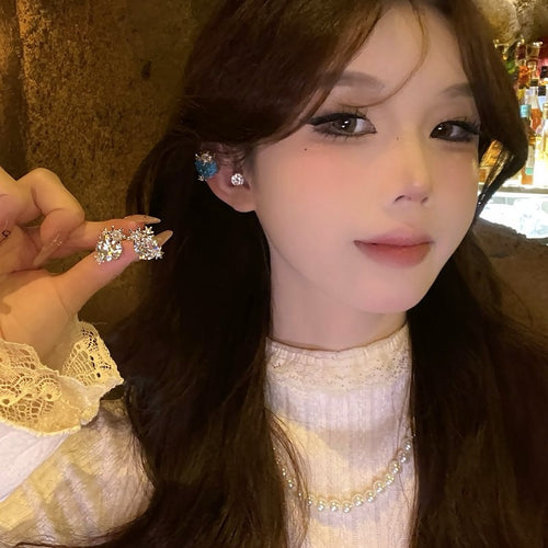 Light Luxury Copper Sparkling Snowflake Floral Clip-on Earrings For Non-Pierced Ears