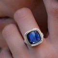 Vintage Distressed Women's Ring With Heart And Square Blue Tone Sticker Design view 2
