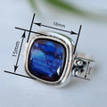 Vintage Distressed Women's Ring With Heart And Square Blue Tone Sticker Design view 4