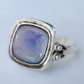 Vintage Distressed Women's Ring With Heart And Square Blue Tone Sticker Design view 3