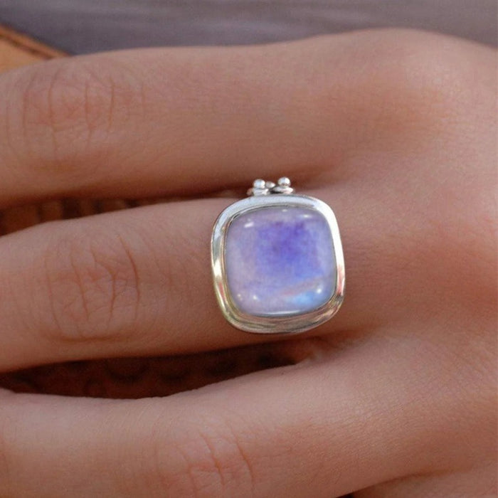 Vintage Distressed Women's Ring With Heart And Square Blue Tone Sticker Design