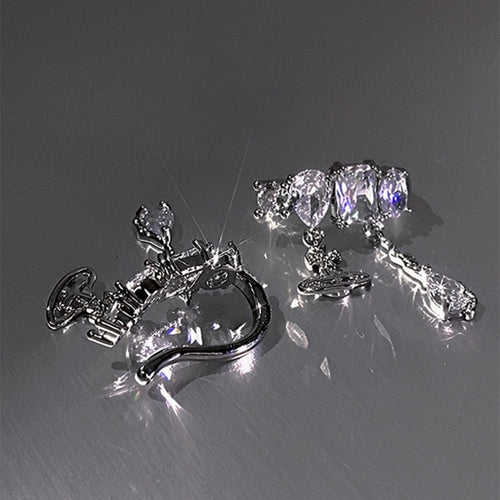 Light Luxury Copper Saturn Zircon Star Geometric Clip-on Earrings For Women